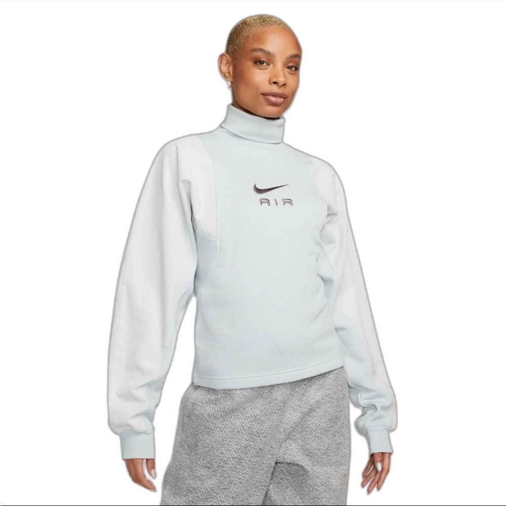Nike Air Corduroy Fleece Sweater Turtleneck Baby blue Size XS Sportswear NEW